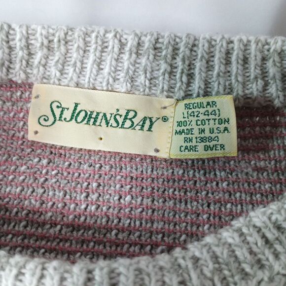 St Johns Bay Southwest Knit Sweater L 42-44 Gray 100% Cotton USA Vintage - Picture 7 of 11